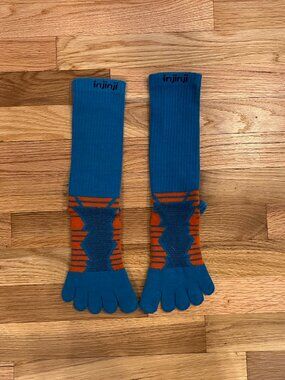 Injinji Men's Medium 8-10.5 Midweight Running Cushioned Crew Toe Socks Blue